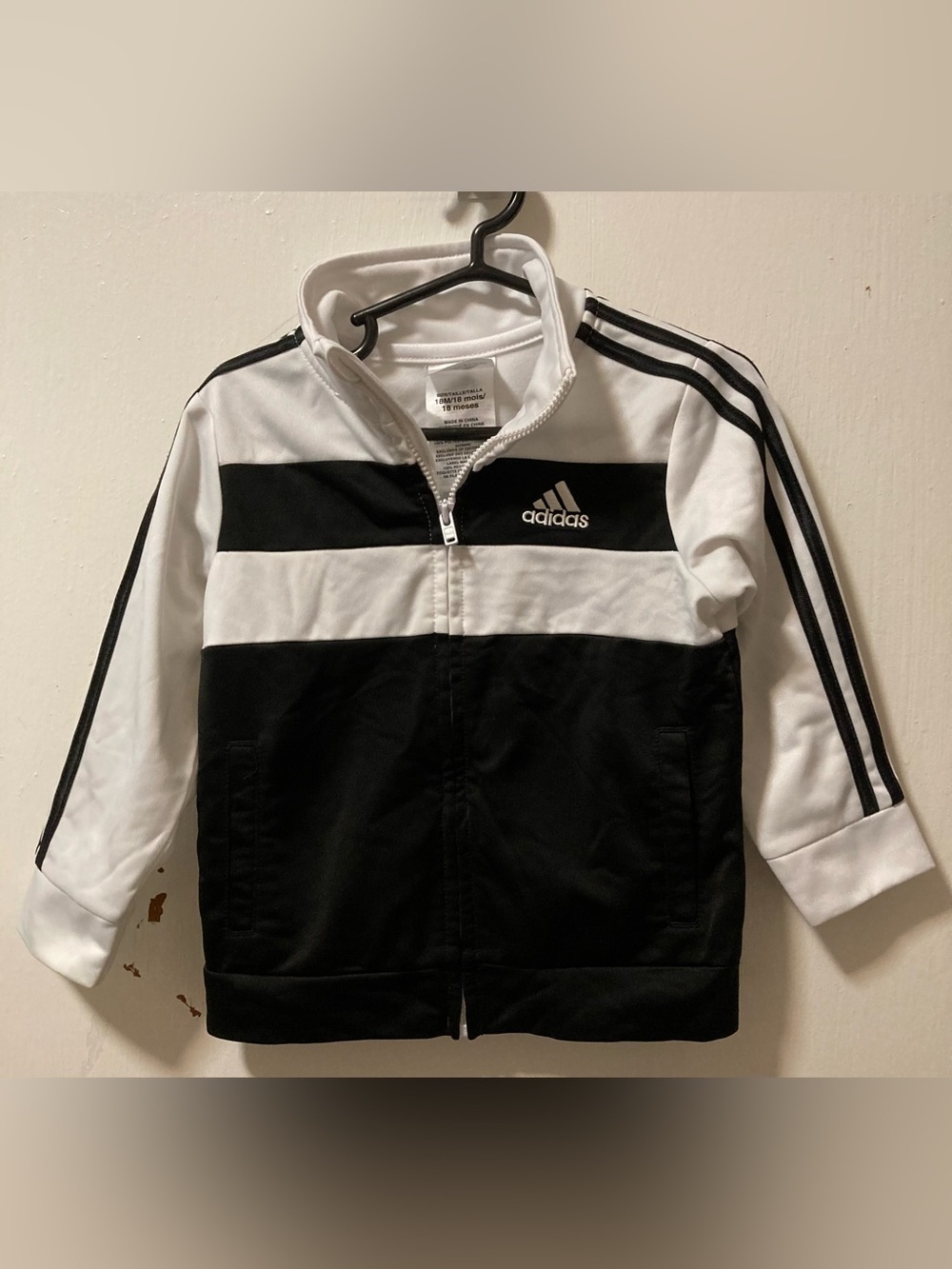 adidas Kids Black and White Long Sleeve Zip-Up Track Jacket for 18 Months Old